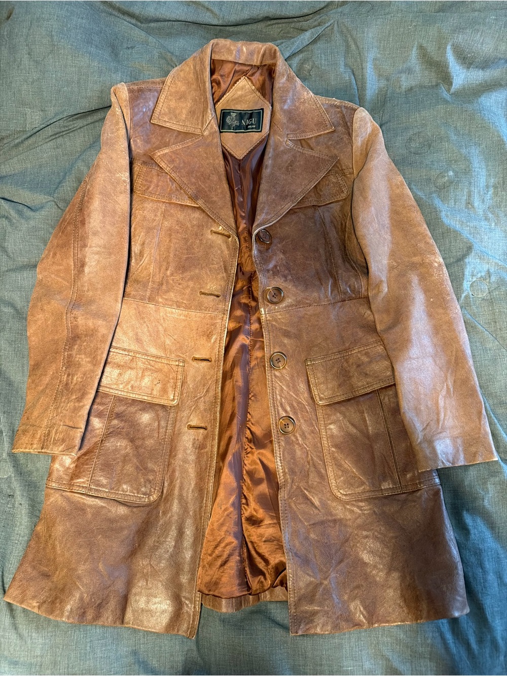 Nigu Milan Brown Leather Trench Coat